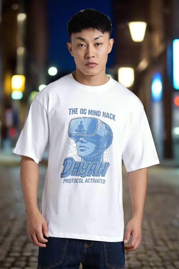 White_Cotton_Oversized_Dhyan_Protocol_Mind_Hack_T-Shirt
