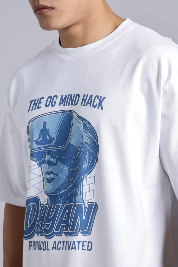 White_Cotton_Oversized_Dhyan_Protocol_Mind_Hack_T-Shirt