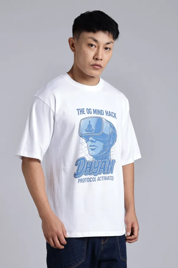 White_Cotton_Oversized_Dhyan_Protocol_Mind_Hack_T-Shirt
