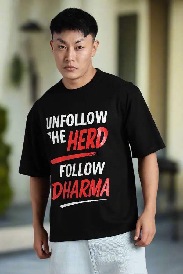 Black_Cotton_Oversized_Follow_Dharma_T-Shirt_For_Men