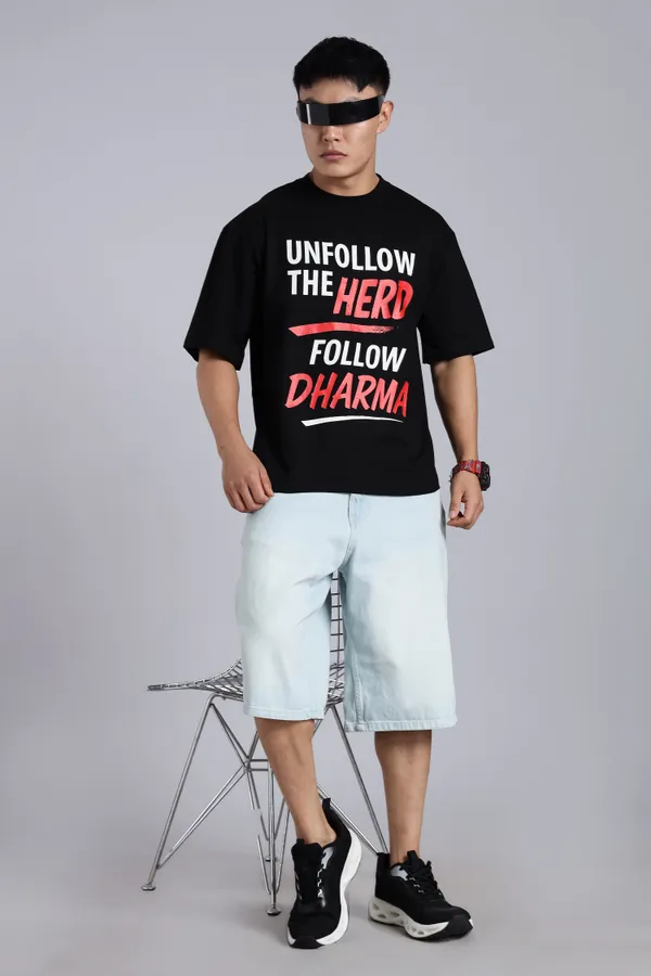 Black_Cotton_Oversized_Follow_Dharma_T-Shirt_For_Men