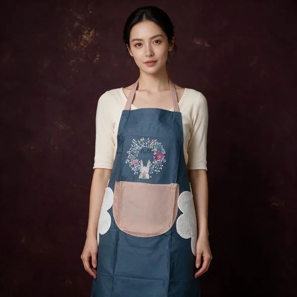Polyester_Kitchen_Bunny_Print_Blue_White_Cooking_Apron