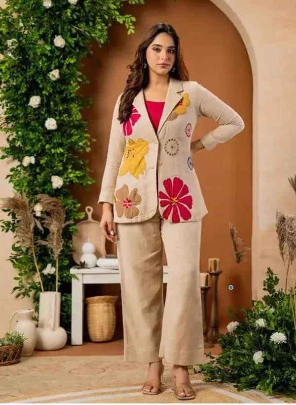 Beige_Floral_Embroidered_Co_Ord_Set_With_Blazer_Wide_Leg_Pants