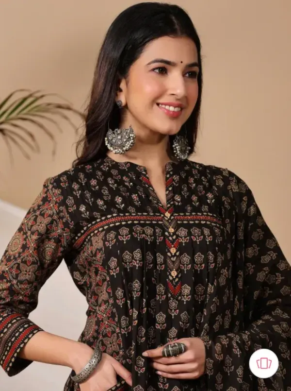 Black_Printed_Cotton_Kurti_With_Pant_Dupatta_Set_For_Women