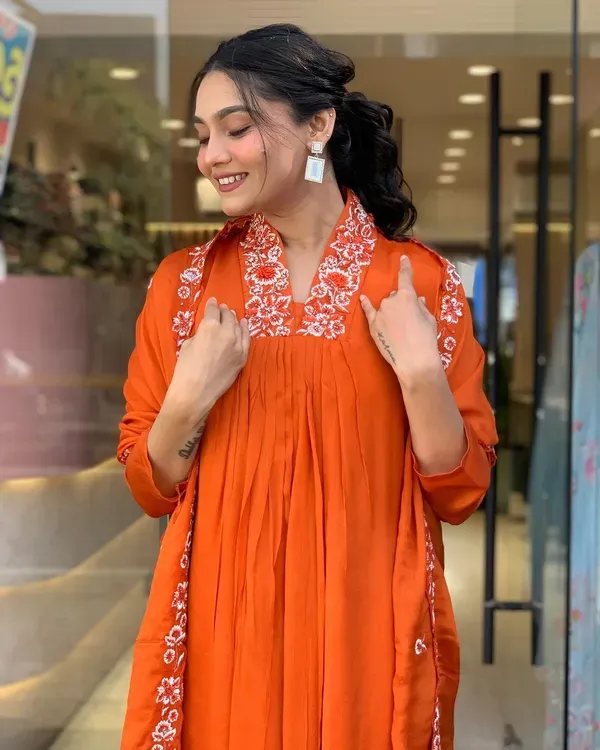 Orange_Embroidered_A_Line_Anarkali_Kurti_With_Pant_Dupatta_Set_For_Wome