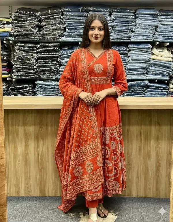 Jaipur_Kurta_Rust_Orange_Printed_Kurta_Set_With_Dupatta