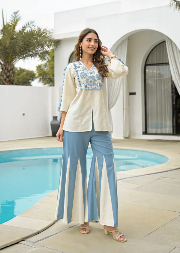 Ivory_Powder_Blue_Embroidered_Co_Ord_Set_With_Flared_Pants