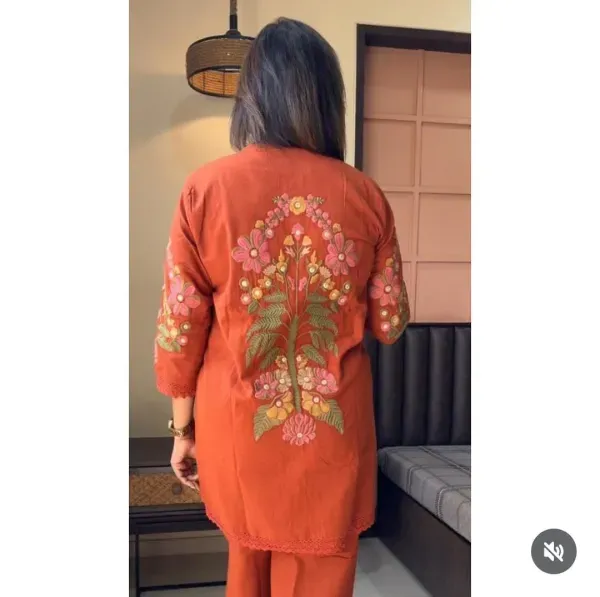 Burnt_Orange_Embroidered_Co_Ord_Set_With_Floral_Back_Design