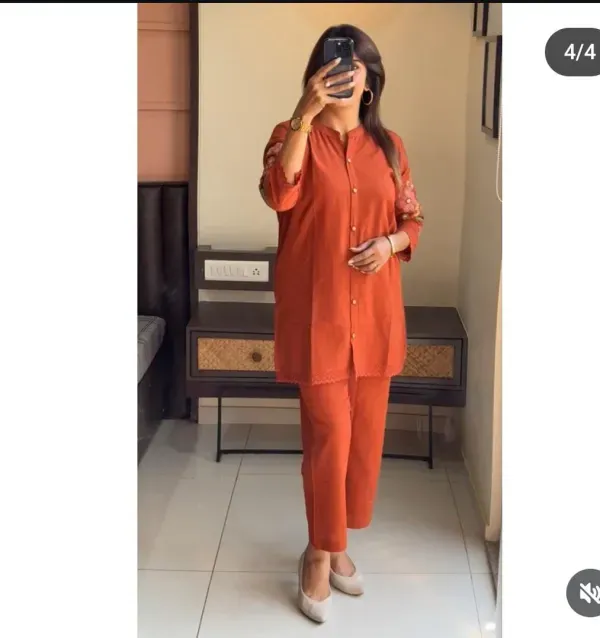 Burnt_Orange_Embroidered_Co_Ord_Set_With_Floral_Back_Design