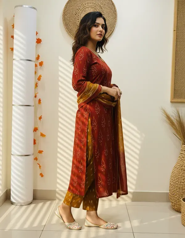 Pure_Cotton_Maroon_Ikkat_Kurti_Set