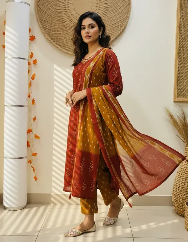 Pure_Cotton_Maroon_Ikkat_Kurti_Set