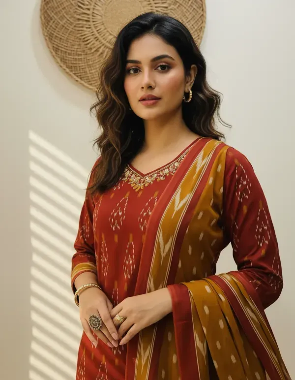Pure_Cotton_Maroon_Ikkat_Kurti_Set