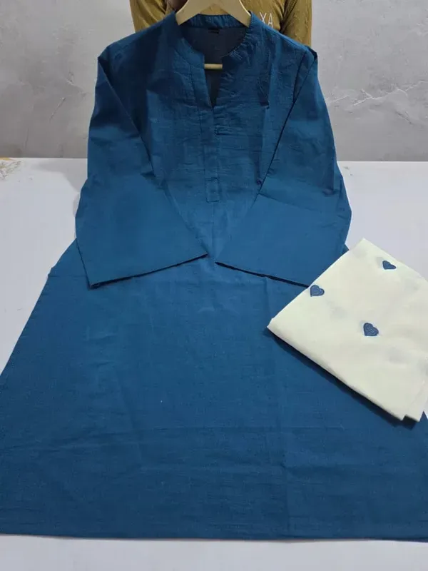 Teal_Kurta_With_Ivory_Heart_Print_Pants_Set