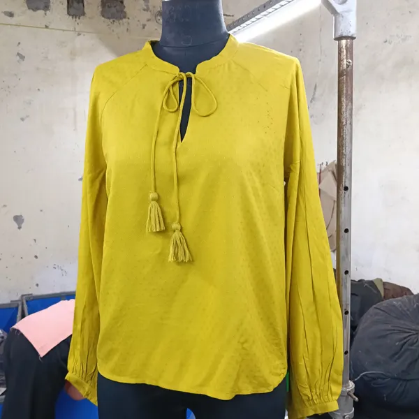 Yellow_Tie_Neck_Long_Sleeve_Top_for_Women