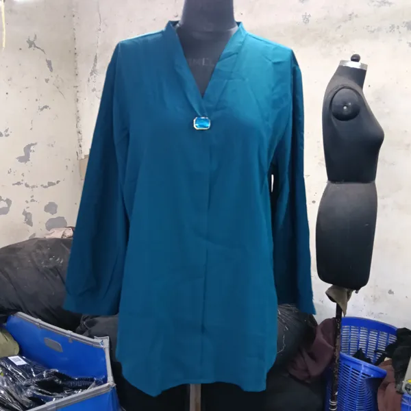 Teal_Straight_Fit_Long_Sleeve_Kurti_for_Women