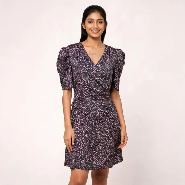 Black_Floral_Print_Wrap_Dress_For_Women