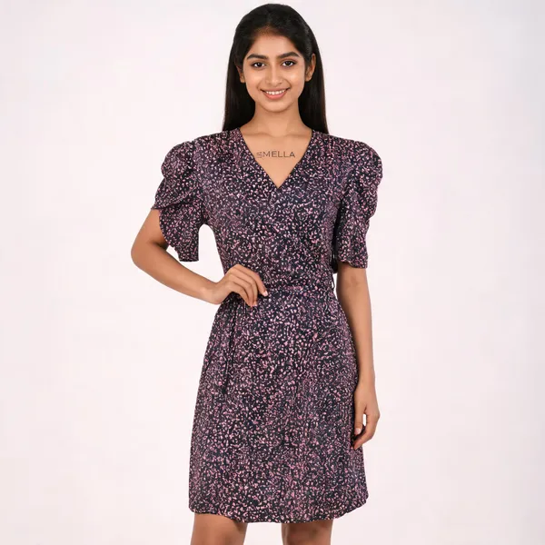 Black_Floral_Print_Wrap_Dress_For_Women
