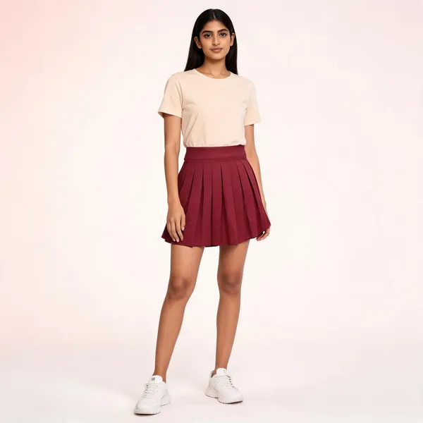 Burgundy_Pleated_Mini_Skirt_For_Women