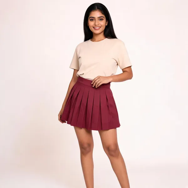 Burgundy_Pleated_Mini_Skirt_For_Women