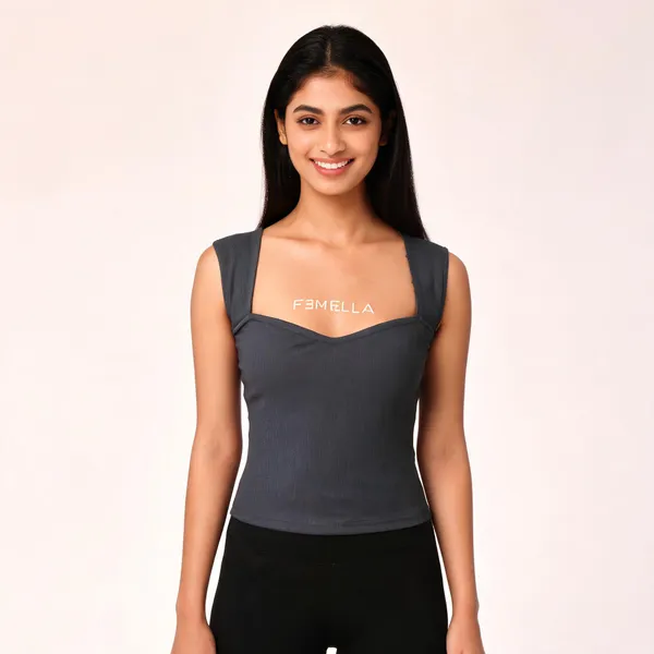 Black_Ribbed_Fitted_Sleeveless_Top_For_Women