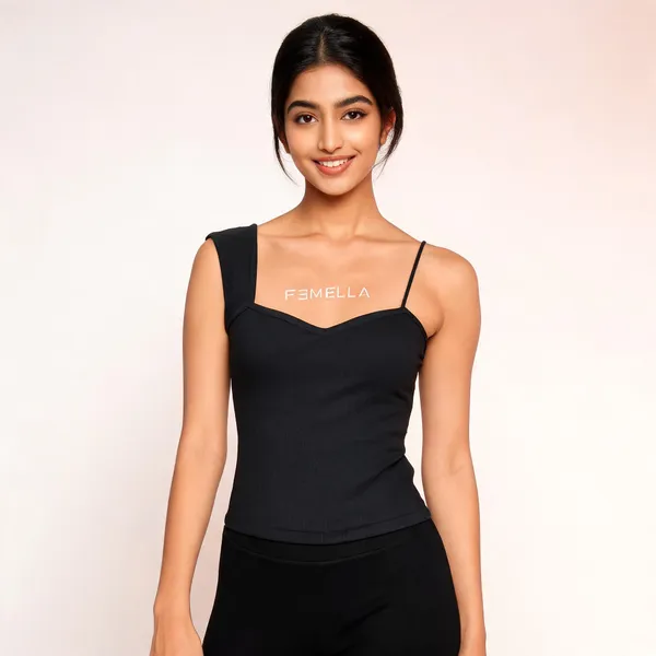 Black_Ribbed_Fitted_Sleeveless_Top_For_Women