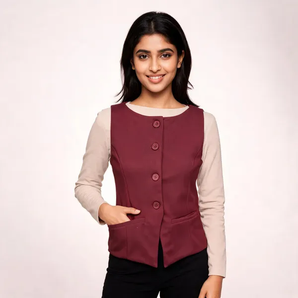 Maroon_Tailored_Sleeveless_Waistcoat_For_Women