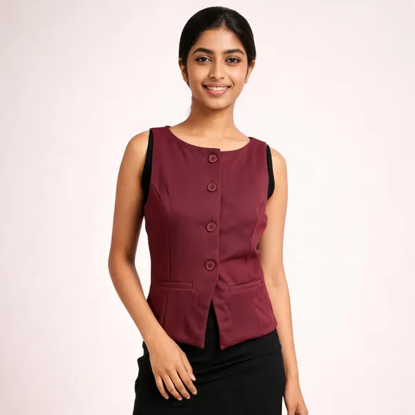 Maroon_Tailored_Sleeveless_Waistcoat_For_Women