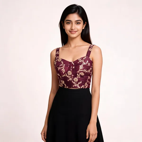 Maroon_Brocade_Sleeveless_Blouse_For_Women