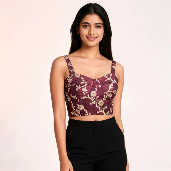 Maroon_Brocade_Sleeveless_Blouse_For_Women