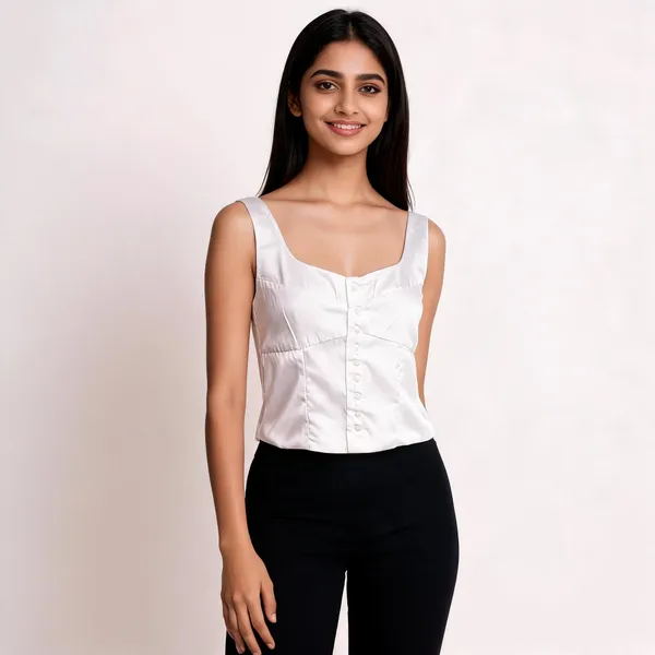 White_Sleeveless_Fitted_Blouse_For_Women