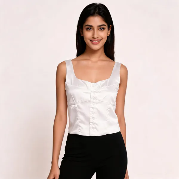White_Sleeveless_Fitted_Blouse_For_Women