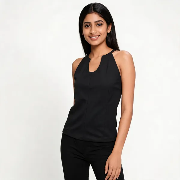 Black_Leather_Look_Sleeveless_Top_For_Women