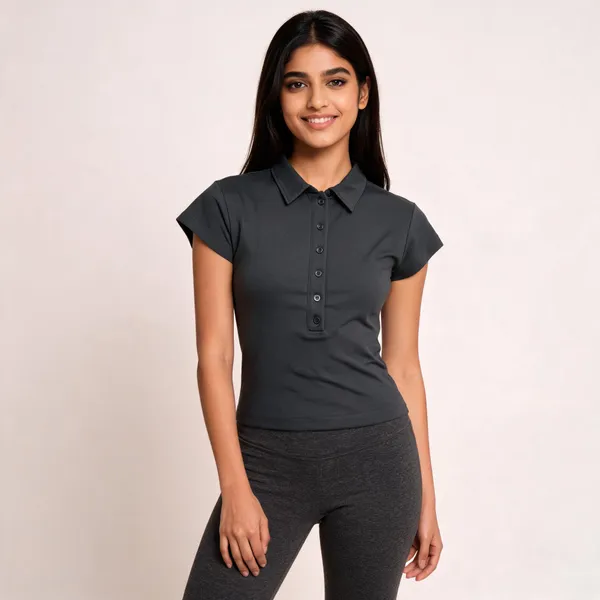 Dark_Grey_Slim_Fit_Polo_T_Shirt_For_Women