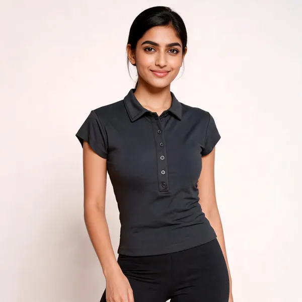 Dark_Grey_Slim_Fit_Polo_T_Shirt_For_Women