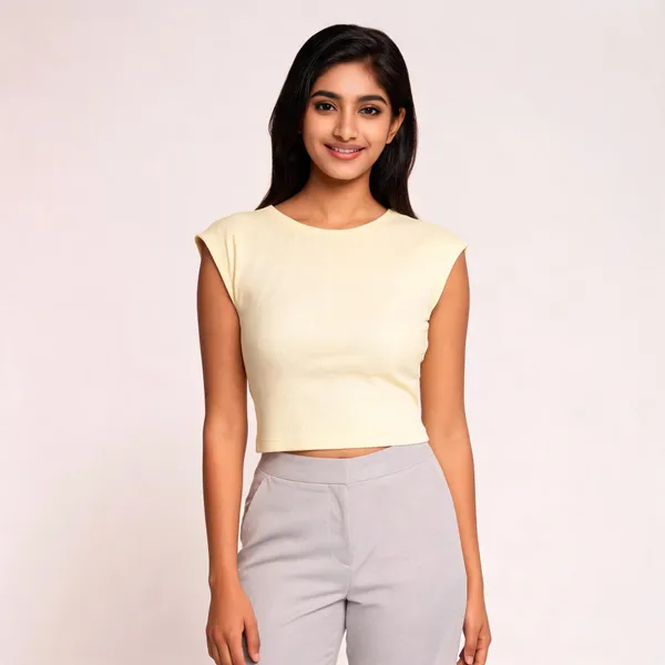 Pale_Yellow_Sleeveless_Fitted_Top_For_Women