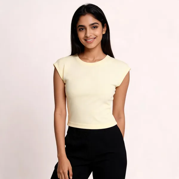 Pale_Yellow_Sleeveless_Fitted_Top_For_Women