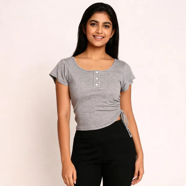 Grey_Knit_Short_Sleeve_Top_For_Women