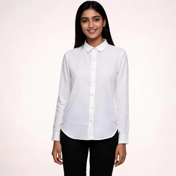 White_Long_Sleeve_Button_Down_Shirt_For_Women