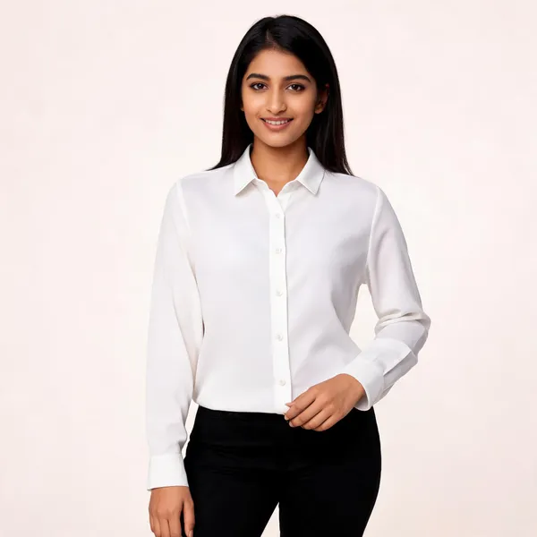 White_Long_Sleeve_Button_Down_Shirt_For_Women