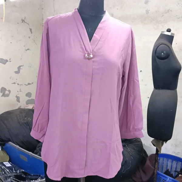 Pink_Solid_Full_Sleeve_V_Neck_Blouse_for_Women