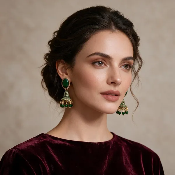 Green_And_Gold_Brass_Jhumka_Earrings_For_Women