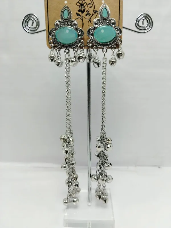 Silver_And_Turquoise_Brass_Long_Dangle_Earrings_For_Women
