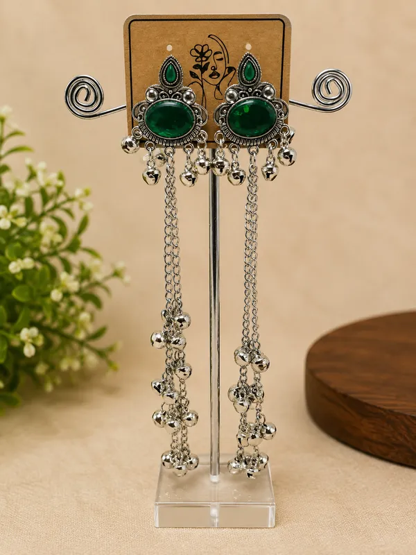 Green_And_Silver_Brass_Drop_Earrings_For_Women