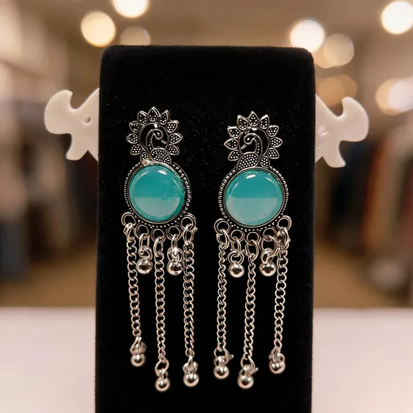 Silver_And_Turquoise_Brass_Dangle_Earrings_For_Women