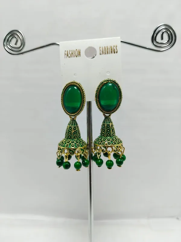 Green_And_Gold_Brass_Jhumka_Earrings_For_Women