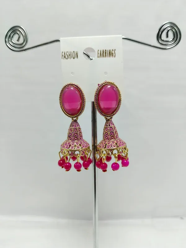 Pink_And_Gold_Brass_Jhumka_Earrings_For_Women
