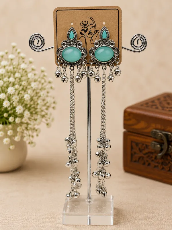Silver_And_Turquoise_Brass_Long_Dangle_Earrings_For_Women