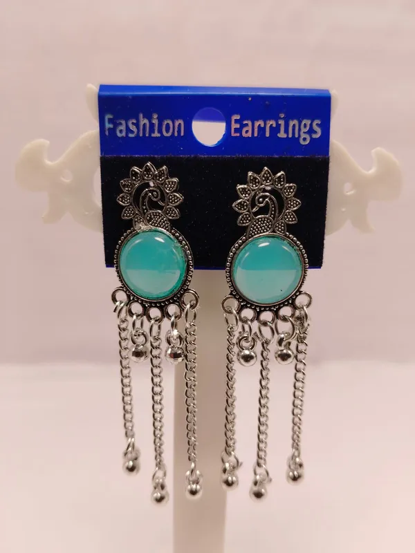 Silver_And_Turquoise_Brass_Dangle_Earrings_For_Women