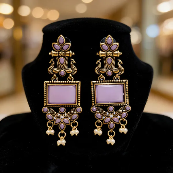 Gold_And_Purple_Brass_Statement_Earrings_For_Women