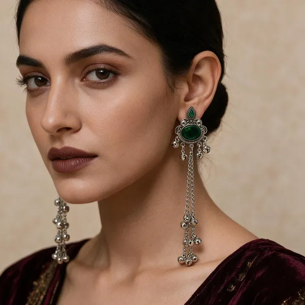 Green_And_Silver_Brass_Drop_Earrings_For_Women